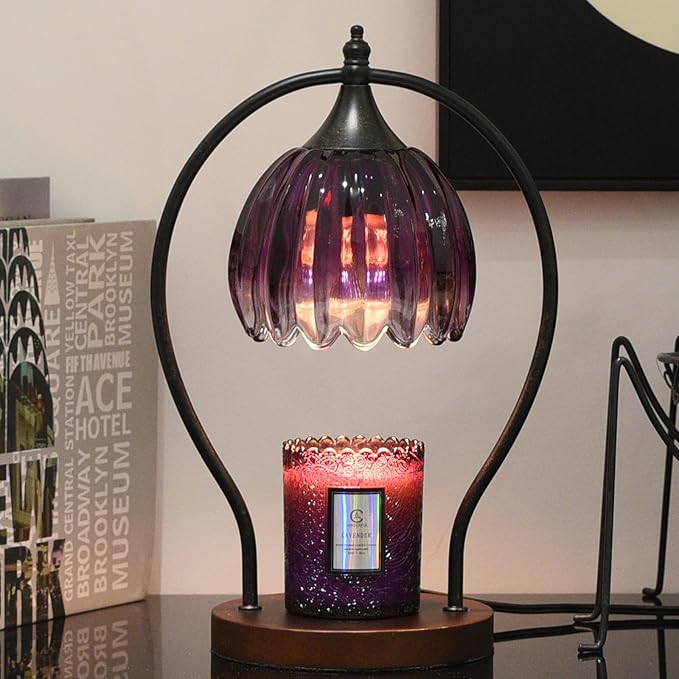 Candle Warmer Lamp, Dimmable Candle Warmer with Timer, Vintage Candles Wax Warmers for Jar Candles Birthday Gifts for Women, Christmas Gifts for Mom, Home Decor for Bedroom Living Room, Purple Black
