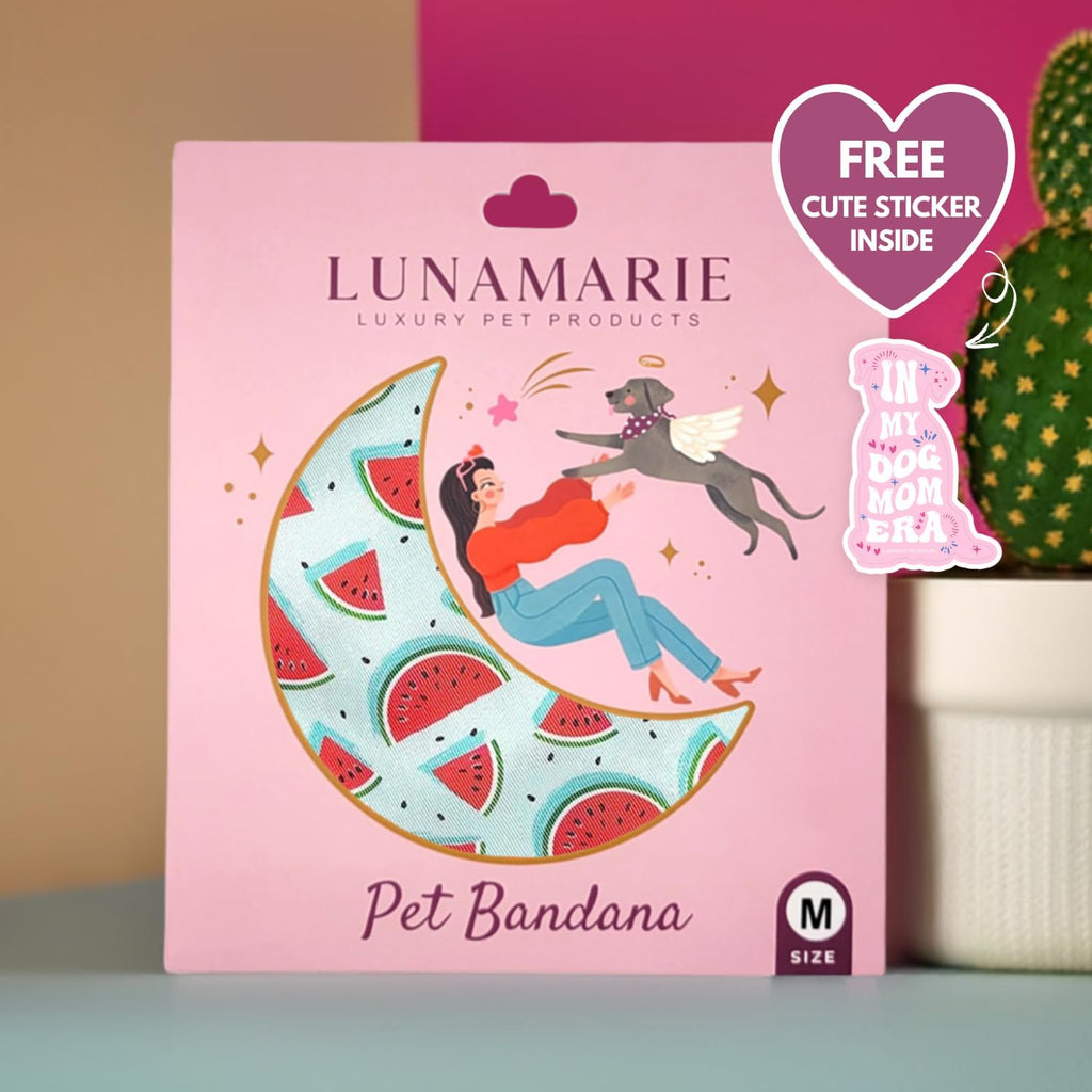 LunaMarie - Luxury Dog Bandanas - Cute Watermelon Design | Premium & Soft Fabric | 100% Handmade Custom Adjustable Shape Dual Layered Small, Medium, Large Cat Scarf (Watermelon, Large)