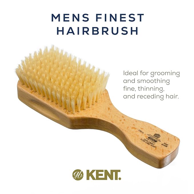 Kent OS11 Satinwood Military Club Hair Brush & Beard Brush – Soft White Boar Bristles for Fine or Thinning Hair, Recommended for Sensitive Scalp and Hair Loss, Men's Grooming, and Beard Care