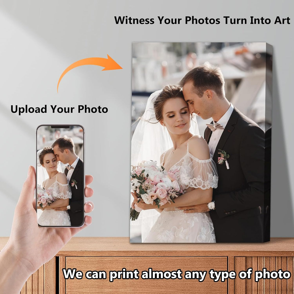 Personalized Custom Canvas Prints with Your Photos & Text, Customized Picture Print, Transform Own Images Into Framed Wall Art Digitally Printed Photo to Canvas, Keepsakes Gifts for Family 24x16’’