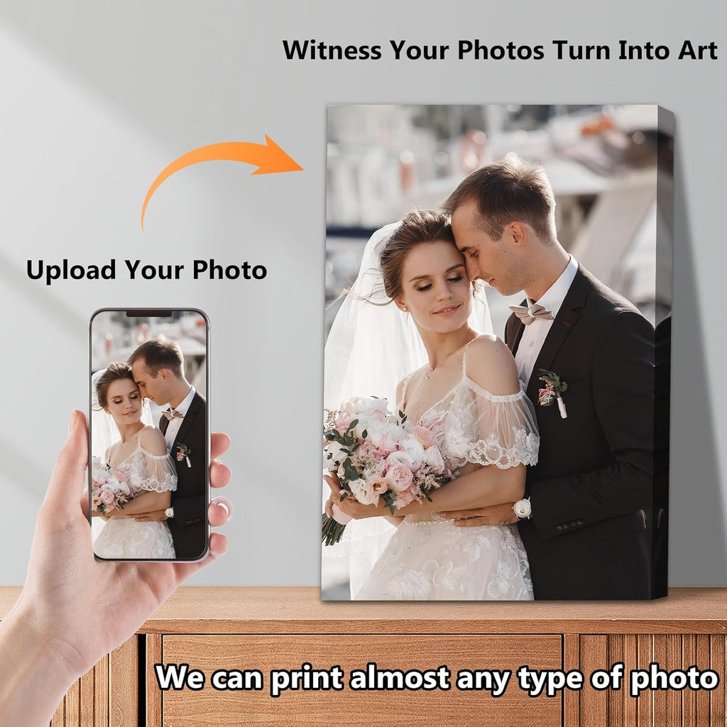 Personalized Custom Canvas Prints with Your Photos & Text, Customized Picture Print, Transform Own Images Into Framed Wall Art Digitally Printed Photo to Canvas, Keepsakes Gifts for Family 12x24’’
