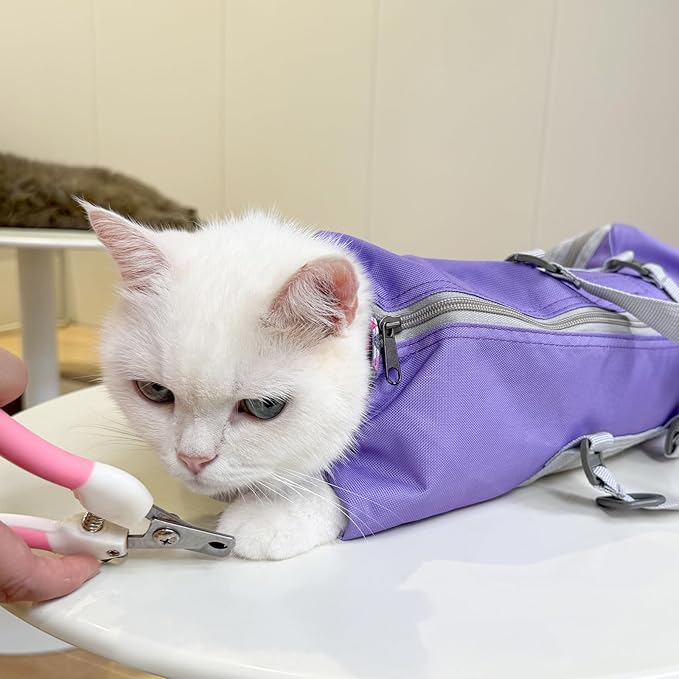 Cinf Cat Nail Clipping Cleaning Grooming Restraint Bag No Scratching Biting for Bathing Nail Trimming Injecting Examining(Taro,M)