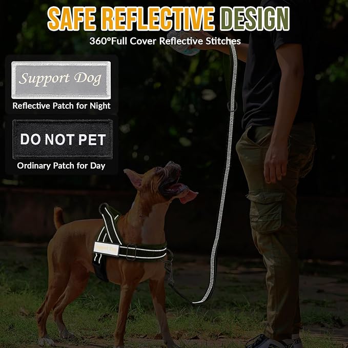 SlowTon No Pull Dog Harness with Front Clip - Heavy Duty, Soft Padded | Neck & Chest Adjustable, Tactical Pet Vest and Leash Set for Large Medium Sized Dogs, for Easy Walk & Training, Green M