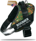 Personalized Dog Harness with Custom Name Patches, Adjustable Reflective No Choke Dog Vest with Handle for Large Dogs, Military Green, L