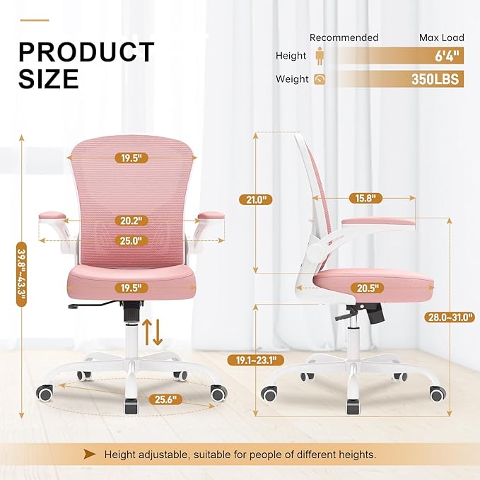 Synorla Office Chair, Ergonomic Desk Chairs 330LBS Capacity High Back Mesh Computer Chair with Flip-up Armrests, Comfy Work Chair with Adjustable Lumbar Support