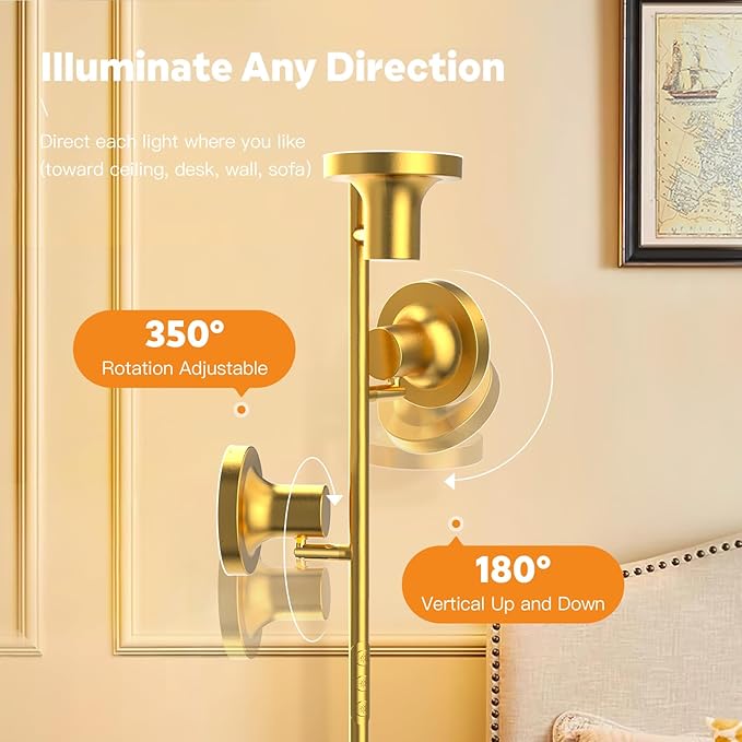 36W LED Tree Floor Lamp, Modern Dimmable Standing Lamp with Remote & Touch Control, 4 Color Temperatures, 3 Rotatable LED Light Floor Lamps for Living Room, Bedroom, Office