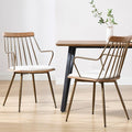 Modern Dining Chairs Set of 2, Upholstered Dining Chairs with Metal Leg, Wood Kitchen Chairs with Fence-Like Back and Curved Arm for Dining Room Kitchen Restaurant Reception (Beige)