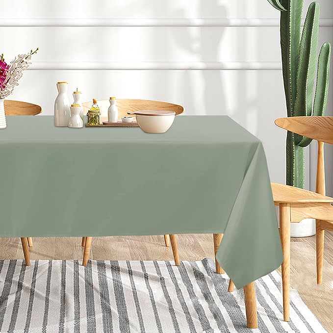 sancua 6 Pack Sage Green Tablecloth 60 x 102 Inch, Rectangle Table Cloth for 6 Feet Tables - Stain and Wrinkle Resistant Washable Polyester Table Cover for Dining Tables, Buffet Parties and Camping