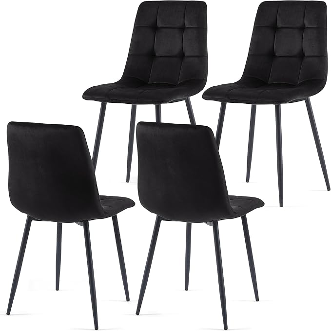 NORDICANA Black Dining Chairs Set of 4, Modern Kitchen & Dining Room Chairs for 4, Upholstered Velvet Cushion Seat and Metal Legs (4 Black Chairs)