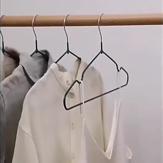 ‌Stainless Steel Heavy Duty Hangers - Non-Slip Rubber Coated, Space Saving Ultra Thin Design for Coats, Pants & Dresses (24 Pack, Black)