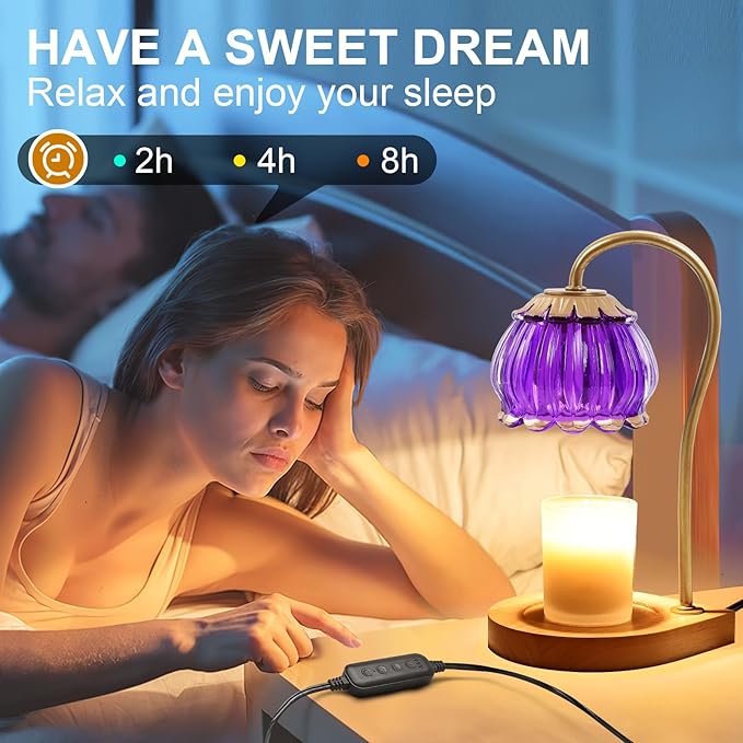 Candle Warmer Lamp with Timer, Dimmable Warmer Lantern Light, Glass Shade Jar Warming Holders for Home Decoration Gift for Women, Purple
