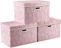 PRANDOM Larger Collapsible Storage Boxes with Lids Fabric Decorative Bins Cubes Organizer Containers Baskets Handles Divider for Bedroom Closet Living Room Pink 17.7x11.8x11.8 Inch 3 Pack