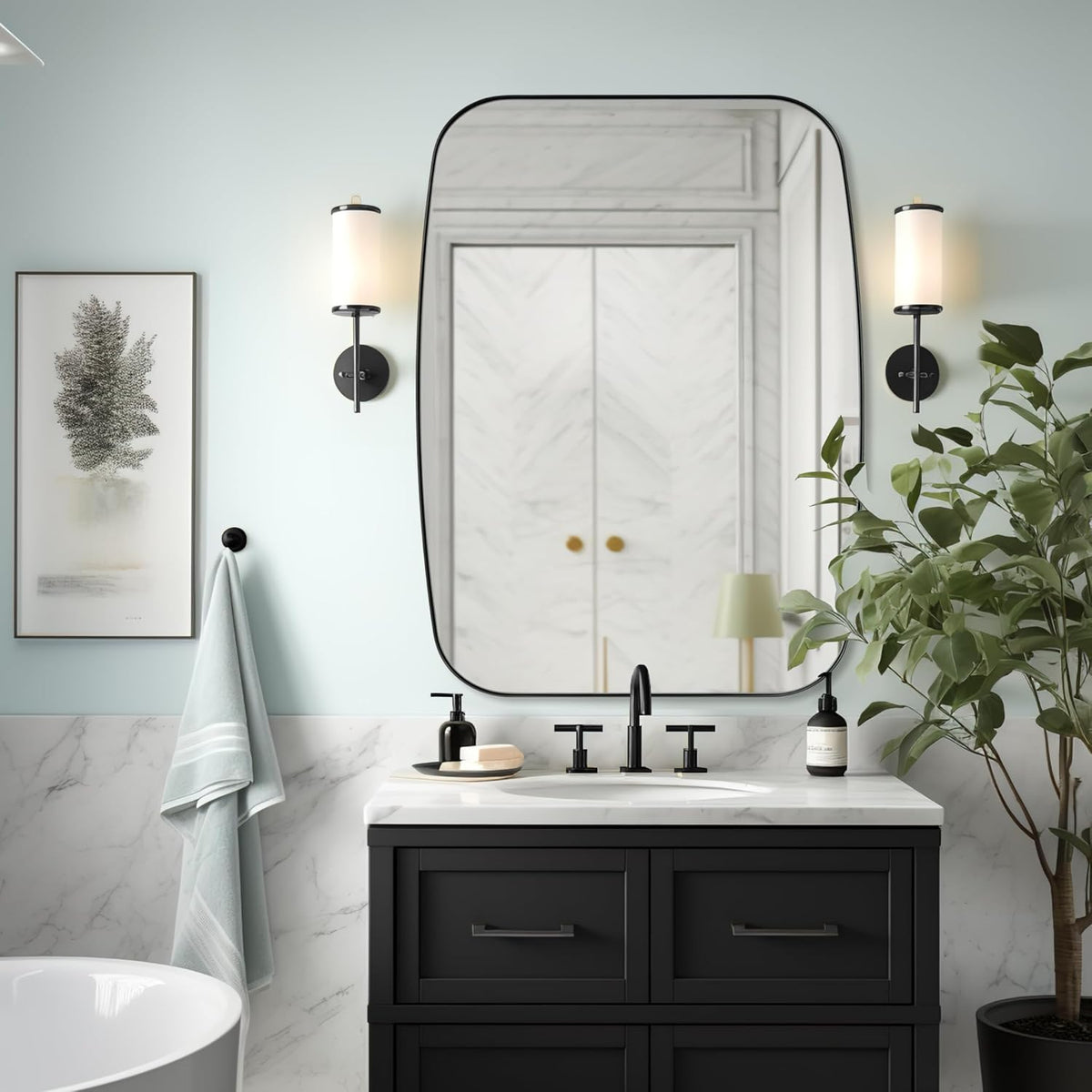 ANDY STAR Black Oblong Mirror, 36x48 Inch Black Oval Mirror for Bathroom with Stainless Steel Metal Frame, Wall Mouned for Bathroom, Living Room, Entryway