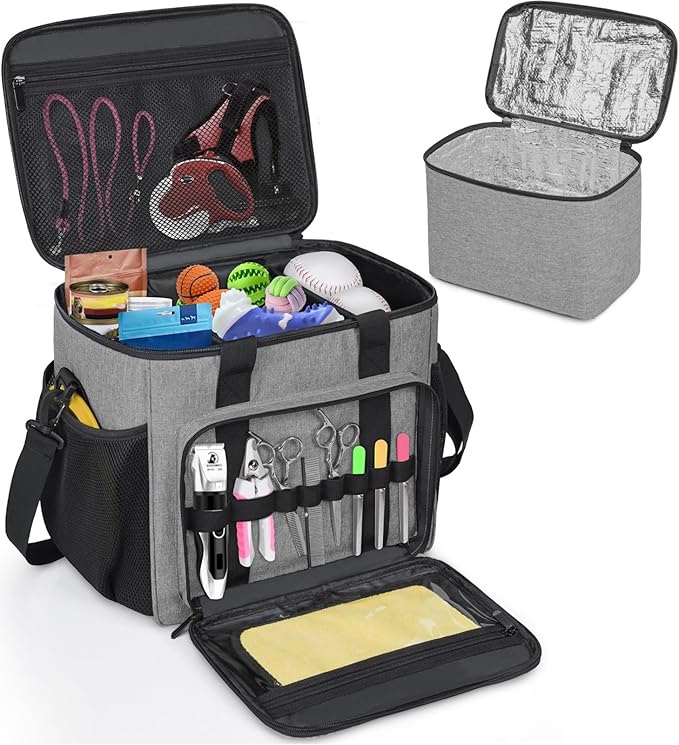 GMAK Pet Grooming Bag, Pets Grooming Tote Bags Supplies Organizer Case Dogs Cats Tools Organizer Tote for Pets Grooming Tools Kit, Clippers, Brush, Scissors or Other Pets Care Supplies, Grey(Bag Only)