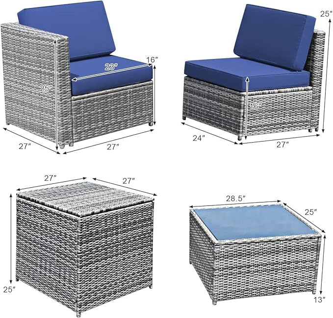 HAPPYGRILL 8 Pieces Patio Furniture Set Outdoor PE Rattan Conversation Set with Storage Box, Sectional Wicker Sofa Set with Coffee Table and Cushions for Garden Backyard