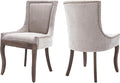 Farmhouse Dining Chairs Set of 2, Upholstered Fabric Dining Room Accent Chairs with Wood Legs & Bronze Nailhead, High Wingback Kitchen Chairs for Living Room Hotel Apartment, Beige