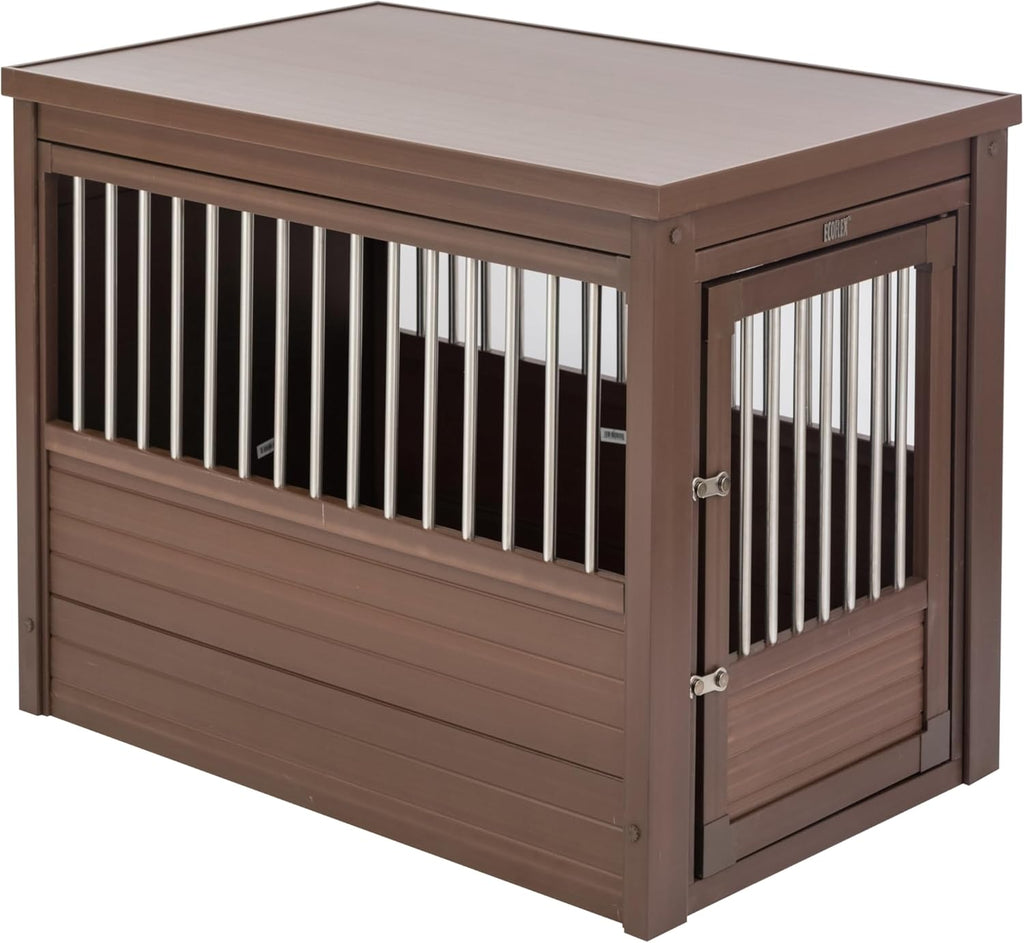 New Age Pet ECOFLEX Dog Crate End Table - Durable Wood-Plastic Composite with Stainless Steel Latch, Easy Assembly, Ideal for Dogs Up to 80lbs, Russet Brown, Large Size