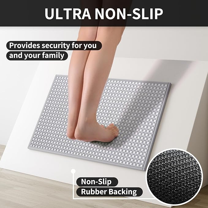 Large Kitchen Runner Rugs Long Kitchen Mat Non Slip Washable, Super Absorbent Soft Chenille Braided Kitchen Mats for Floor, Rubber Backing Kitchen Sink Standing Mat, Easy Clean, Gray 36"x71"