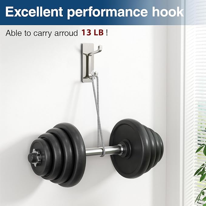 pickpiff Wall Hooks for Coat and Towel: 13LB Adhesive Door Hanger Stick on, Brushed Nickel,12 Pack