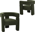 Sherpa Barrel Dining Chairs Set of 2, Upholstered Boucle Accent Kitchen Chairs with Arms, Comfy Faux Fur Side Chair Modern Armchair for Dining Room, Bedroom, Home Office, Green