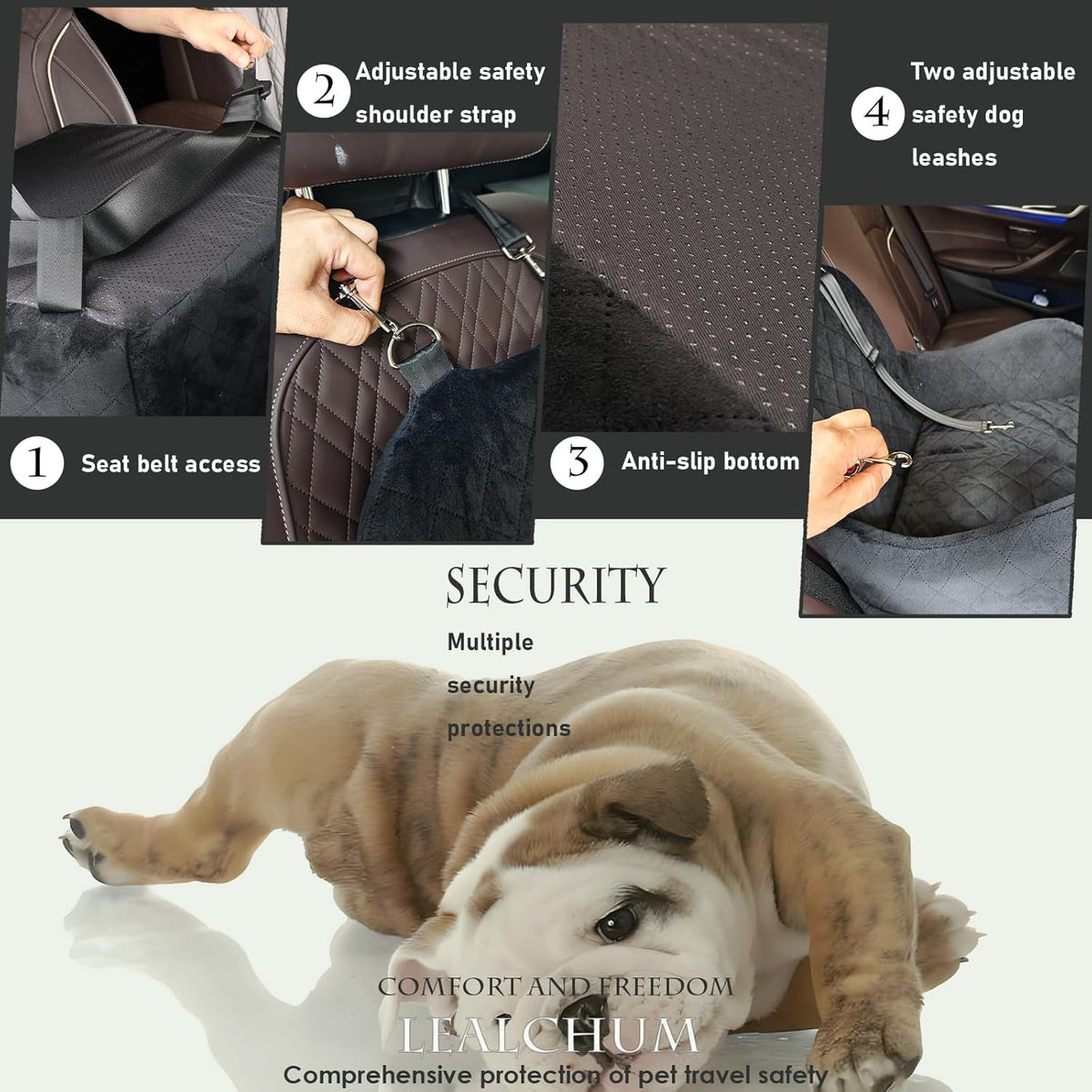 Dog Booster Car Seat for Small/Medium Dogs Up to 35lbs,Ultra Soft Fabric Covered,6in Elevated Cushion,Fully Detachable and Washable,3 Straps & 2 Pockets,Easy to Install(Grey,Medium)