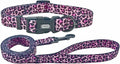 Dog Collar Leash Set, Leopard Pattern, Polyester Material, Adjustable Collar and 5ft Matching Leash, for Large Dogs.(L, Colorful Leopard)