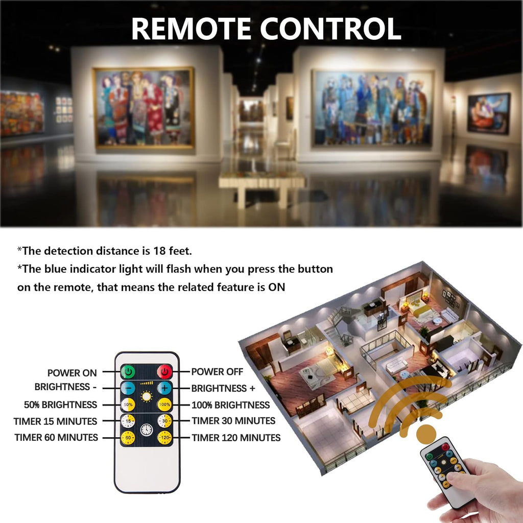 Battery Operated Spotlights, Cordless Picture Light, Dimmable Accent Lighting, Wireless LED Puck Lights, Stick on Lights with Remote for Plant Photo Painting Art Dartboard Portrait