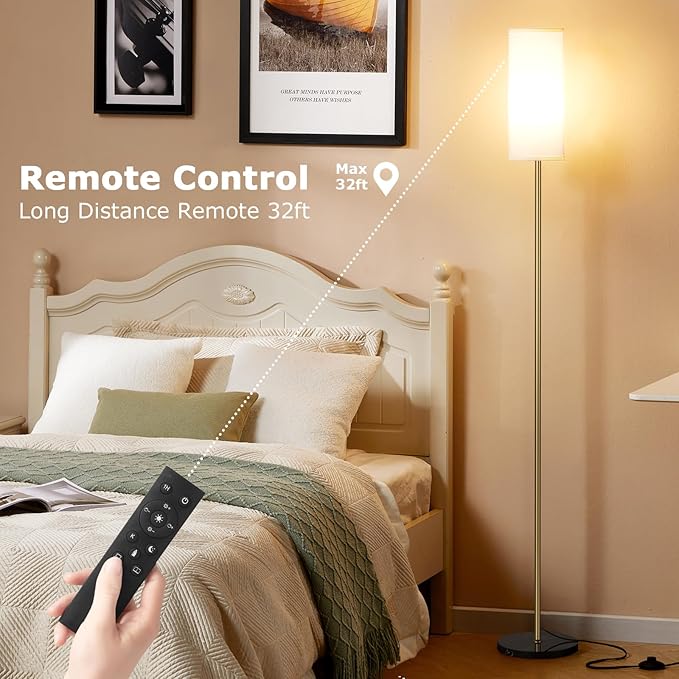 Ambimall 64'' Floor Lamps for Living Room with Remote Control and Stepless Dimmable Colors Temperature & Brightness, Gold Standing Lamp with Black Marble Base