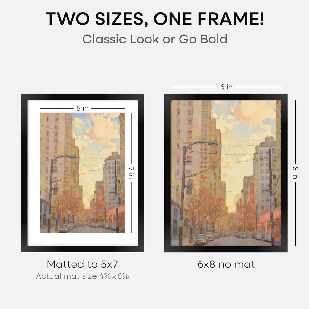 Homeforia 6x8 Picture Frame Black, High End Metal 6 x 8 Black Frames with Mat 5 x 7 for Art, 8x6 Desk Frame Matted to 5x7 inch Photo, 6 by 8 Wall or Tabletop Frames, Tempered Glass, Wall Kit, Set of 1