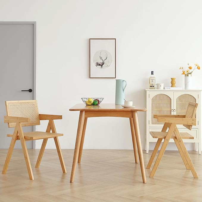 Tiita Rattan Accent Chairs, Mid Century Modern Dining Chairs Set of 2, Bamboo Living Room Chair for Reading Room Dining Kitchen, Wood
