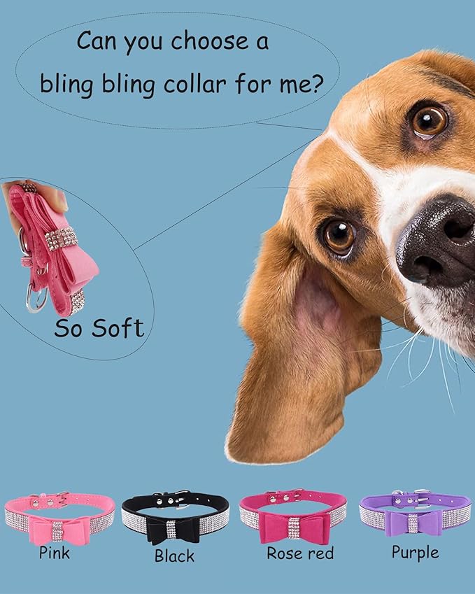 Bling Rhinestone Dog Collars for Small to Large Dogs, Adjustable Leather Suede SOFE Cat Collar (L(15"-18.1"/38CM-46CM), Purple)