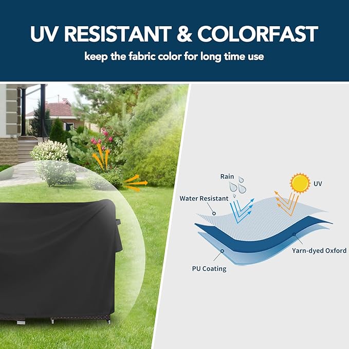 Easy-Going Round Patio Furniture Cover Waterproof Outdoor Dining Table and Chair Cover Anti-UV Outside Sectional Sofa Set Covers (62" Dia x 28" H, Black)