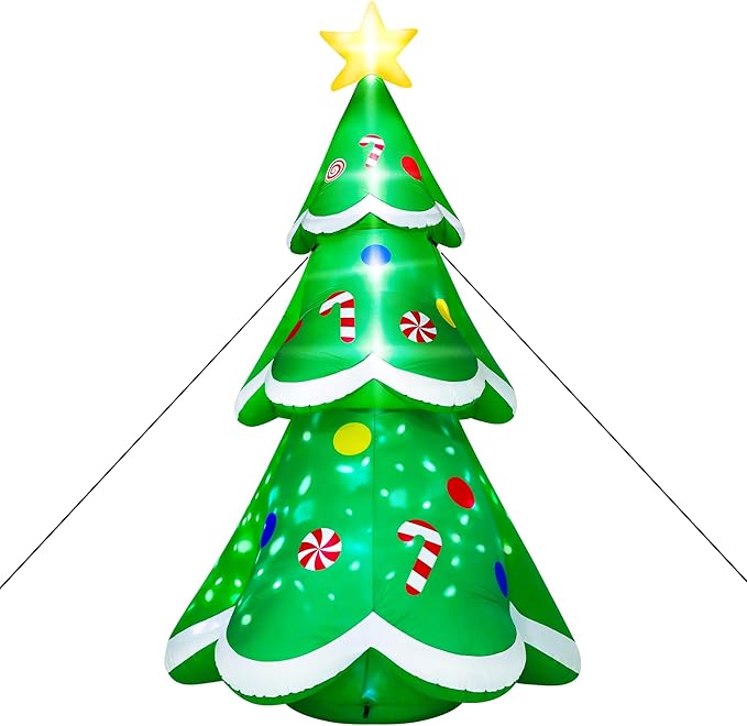 14FT Christmas Inflatable Decorations, Giant Blow Up Xmas Tree, Lighted Up Christmas Tree Inflatables with Rotating Snowflake Lamp, Colorful Yard Decoration for Xmas Holiday Lawn Party