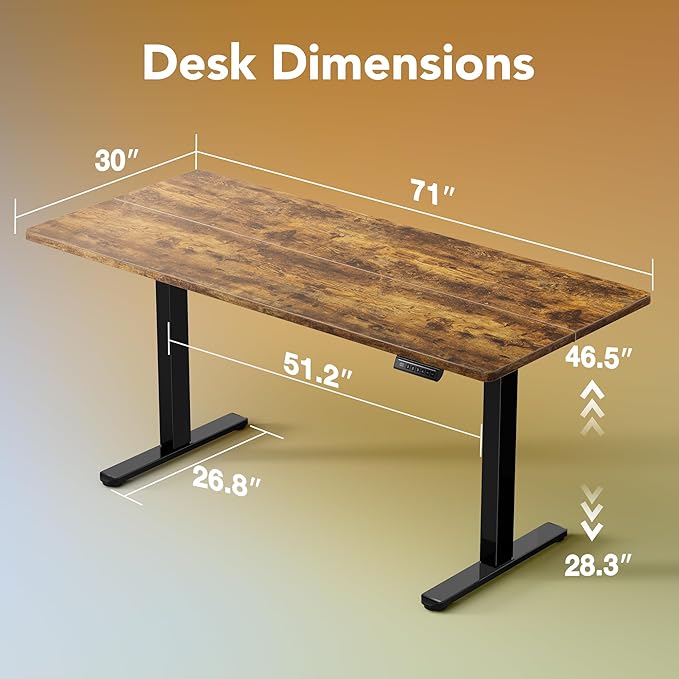 HUANUO 71 x 30 inch Electric Standing Desk Adjustable Height, 4 Memory Height Settings, Sit Stand Up Desk for Home Office & Computer Workstation, Rustic Brown