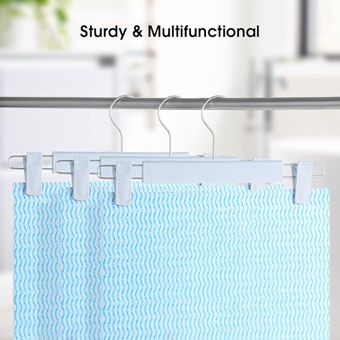 Clothes Pants Hangers, Space-Saving Skirt Holders with 360 ° Swivel Hooks, Adjustable Clips, Trouser Hangers, Clothes Coat Garment Jeans Hangers (20 Pack, Blue)