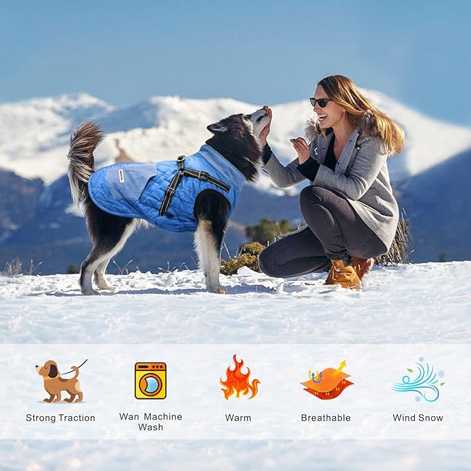 Mosucoirl Warm Dog Coats Pet Clothes, Waterproof Dogs Jacket Reflective Pet Outfits Winter Dog Cold Weather Coat Cozy Snow Jackets Vest for Small Medium Large Dogs Puppy Doggie