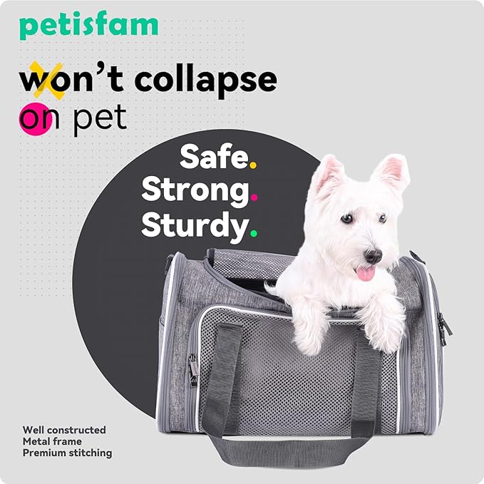 petisfam Top Load Cat Carrier Bag for Medium Cats and Small Dogs. Airline Approved, Collapsible, Escape Proof and Auto-Safe. Easy to get cat in and Make Vet Visit Less Stressful