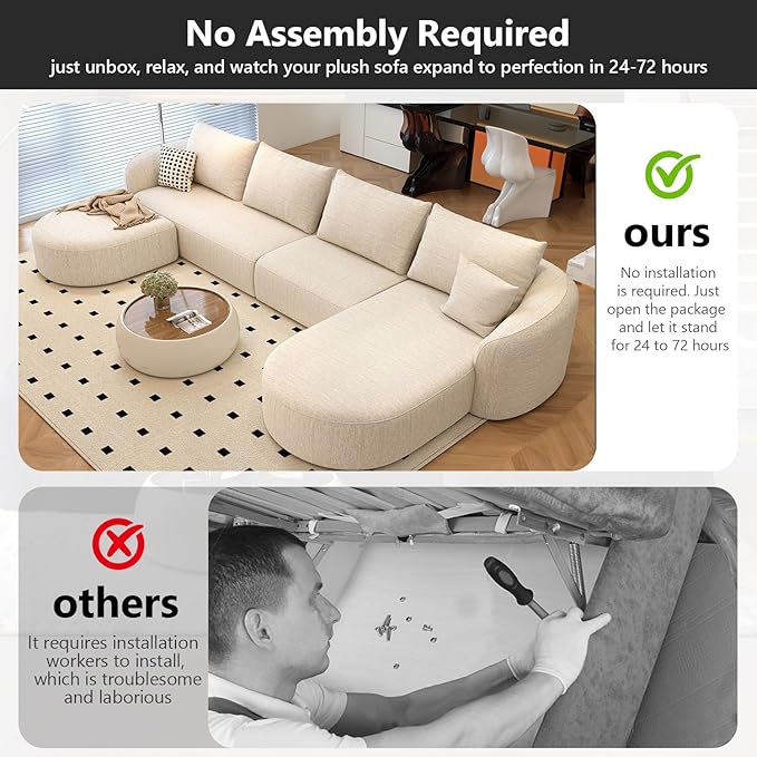 138.6" Modular Sectional Couches Luxury Modern Curved Back U-Shape Sofa Set with Ottoman,Minimalist Comfy Boneless Cloud Couch for Living Room Apartment,(Right Facing Chaise,White)