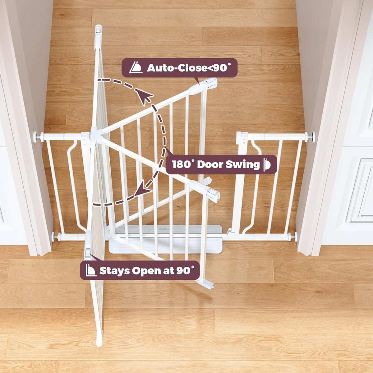29"-40" Baby Gate for Stairs, Auto Close Stroller Friendly Dog Gate Indoor for Doorways, Pressure Mounted Baby Gate, Easy Walk Through Gate for Children & Pets, White