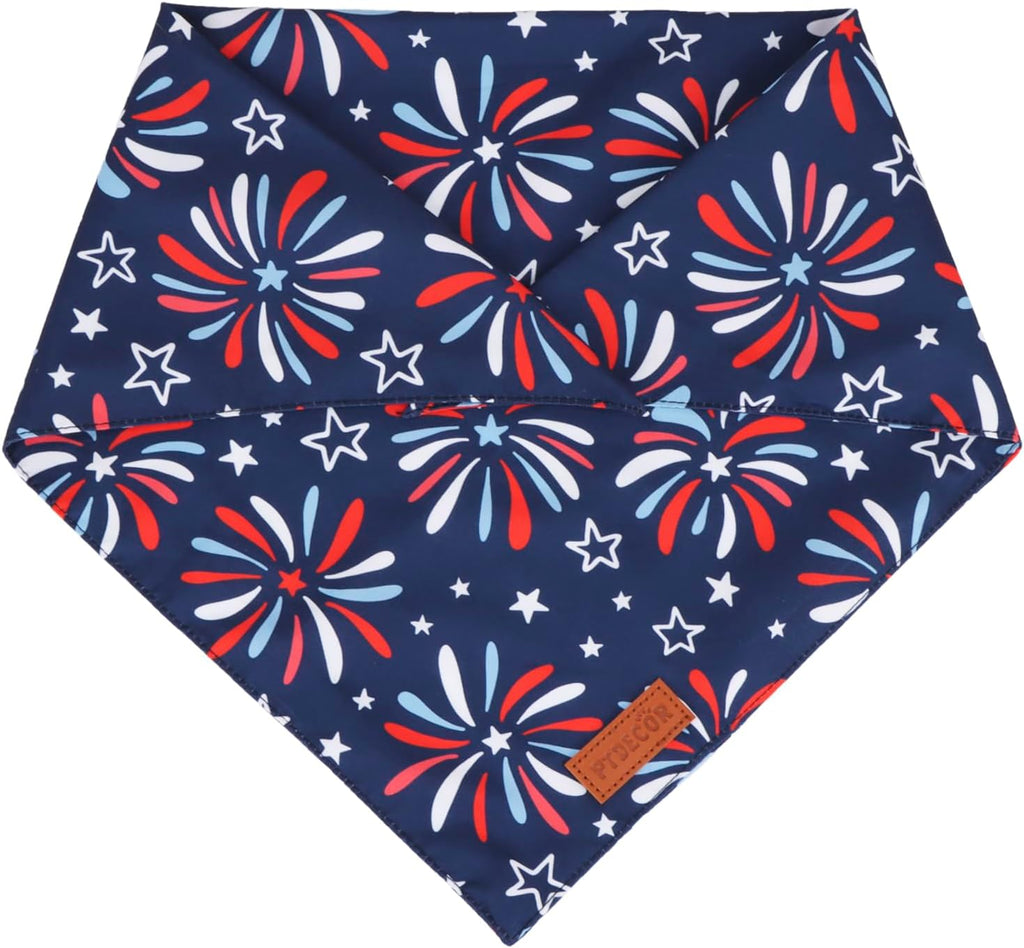 PTDECOR American Flag Dog Bandana 4th of July Dog Scarf Reversible Red Blue Patriotic Bandanas for Medium Large Dogs Pets (Blue & Red, Large)