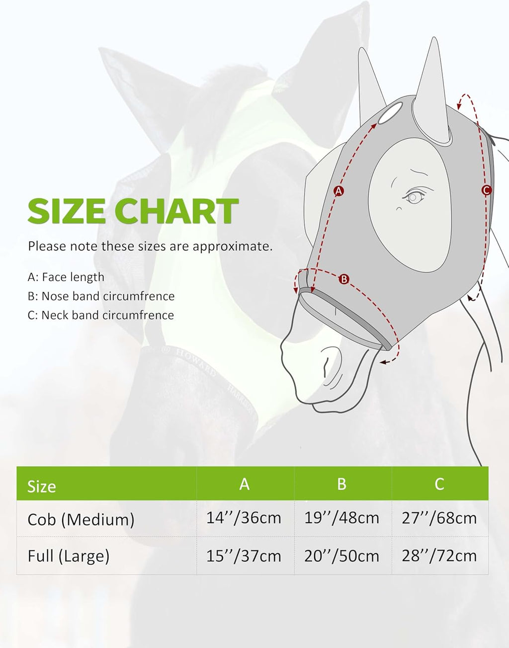 Harrison Howard Horse Fly Mask with Forelock Opening Stretch Breathable and Comfortable for Horses UV -Protection Fluorescent Yellow L