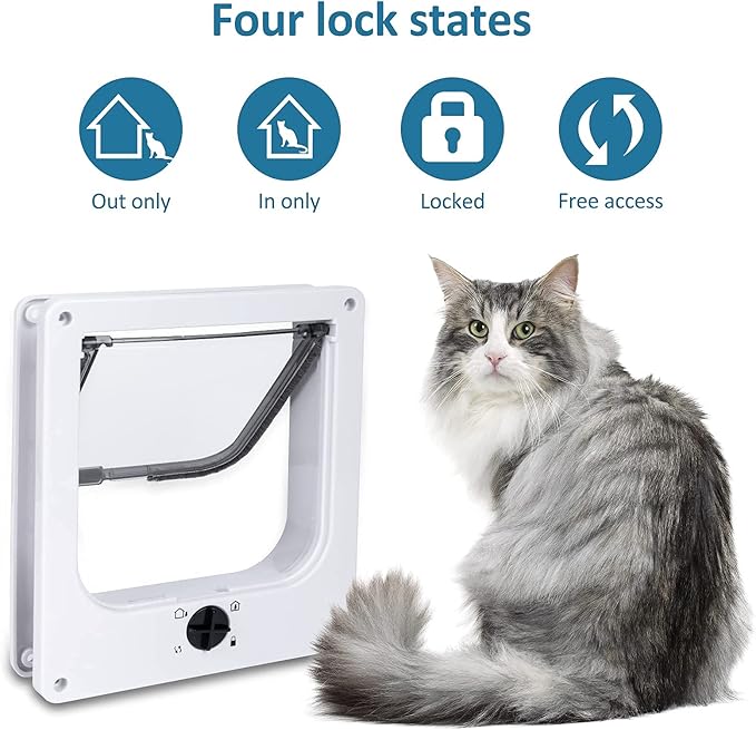 Upgraded Version - Cat Doors Flapp (for Cat up to 23.6lb), Magnetic Pet Door with 4 Way Locking for Interior Exterior Doors, Weatherproof Gate, Easy Installation