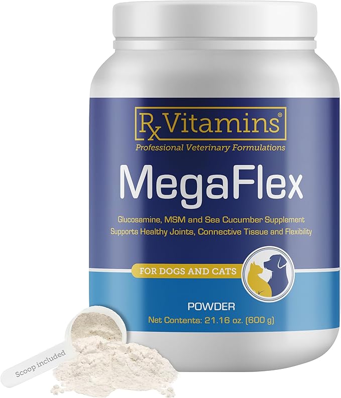 Rx Vitamins MegaFlex - Glucosamine Sulfate with MSM - Cat & Dog Hip and Joint Supplement - Contains Vitamin C and Sea Cucumber - Supports Joint Health and Flexibility - 600g