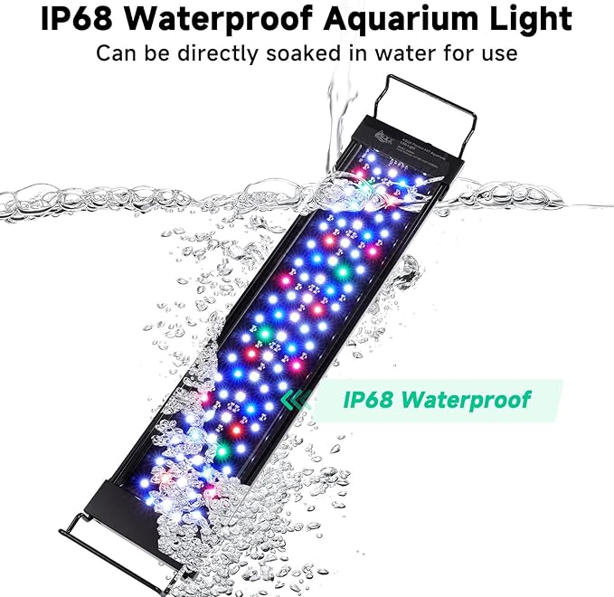 AQQA LED Aquarium Light, 24/7 Mode IP68 Waterproof Extendable Bracket Fish Tank Light, DIY Mode Full Spectrum Aquarium Plant Light, Adjustable Timer/Brightness Memory Function for 18-24 Inch Fish Tank