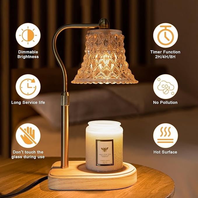 Candle Warmer Lamp with Timer Dimmer, Candle Warmer Light with 2 Bulbs, Birthday Gifts for Women Mom, House Warming Gifts New Home Decor, Wax Melt Warmer for All Scented Jar Candle Sizes