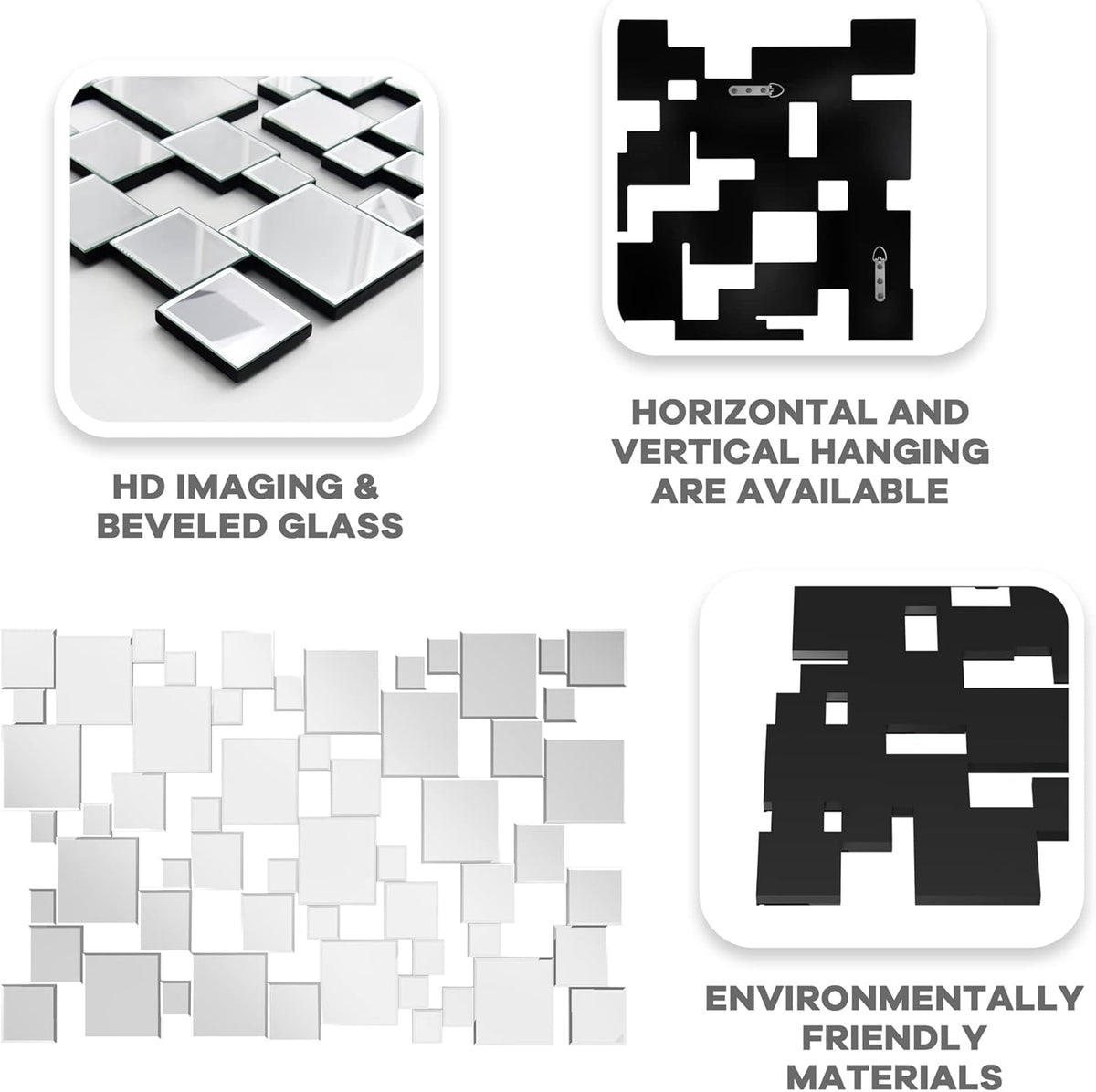 KOHROS Large Silver Wall Mirrors Decorative 48×32 Inch Modern Art Geometric Patchwork Mirror for Wall Decor, Living Room & Entryway Decor, 3D Space - Extending Wall - Mounted Mirror