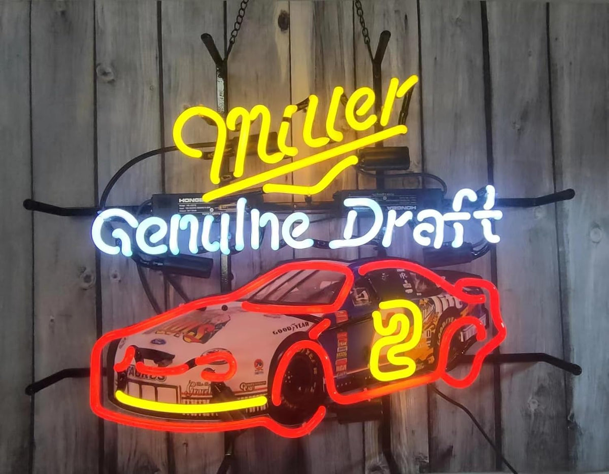 Neon Signs Beer Bar Club Bedroom Compatible For Miller Genuine Draft Car Glass Neon Signs for Office Hotel Pub Cafe Birthday Party Man Cave Neon Light Art Wall Lights 24 X 20 Inches