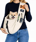 Dog Sling Carrier for Small Dogs & Cats 5-20 lbs, Adjustable Depth | Breathable Air Mesh Puppy Sling, Water-Resistant Travel Bag, Double Safety Leash, Machine Washable, Hands-Free Pouch, Apricot
