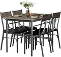 VECELO 5-Piece Dining Table Set for Home Kitchen Small Space Breakfast Nook, 4 Faux Leather Metal Frame Chairs,Rustic Brown,Set for 4