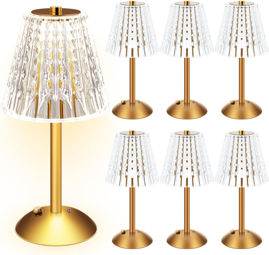 Liliful 6 Pcs LED Portable Cordless Table Lamp Touch Battery Operated Rechargeable Desk Lamp 3 Color Dimmable for Bedroom Living Room Dining (Classic Style,Gold)